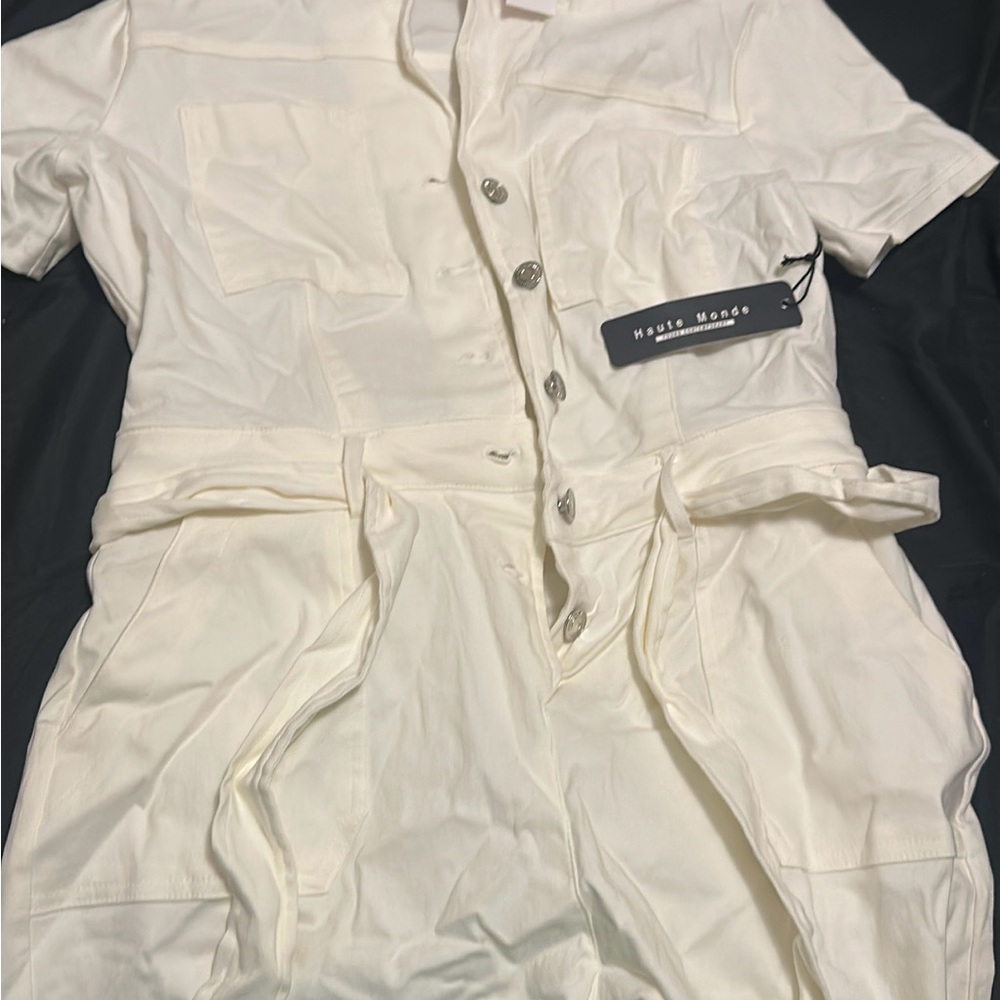 Rainbow White Button-Up Jumpsuit